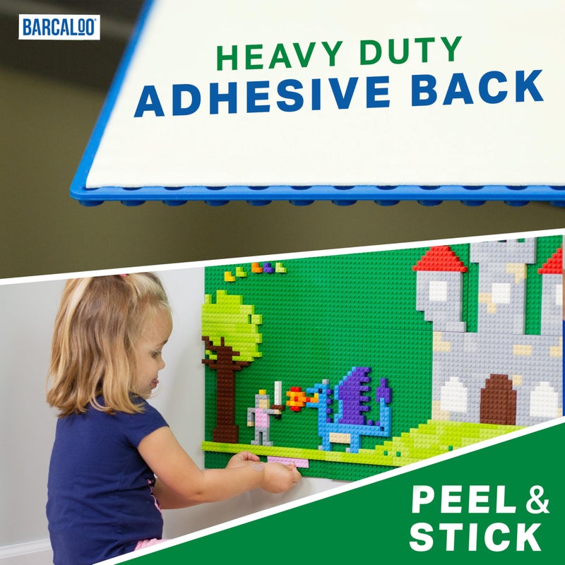 Barcaloo Peel and Stick Self Adhesive Baseplates Mat, Compatible with Base Plates Multipack, Panels for Table Top Play - 10 Inch x 10 Inch Adhesive Building Brick Play Wall Panel, 4 Blue - Image 4
